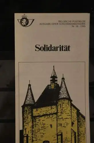 Belgien 1985; Ankündigungsblatt mit Schwarzdruck und Marke, ESST: Solidarität;  Deutsche  Ausg.