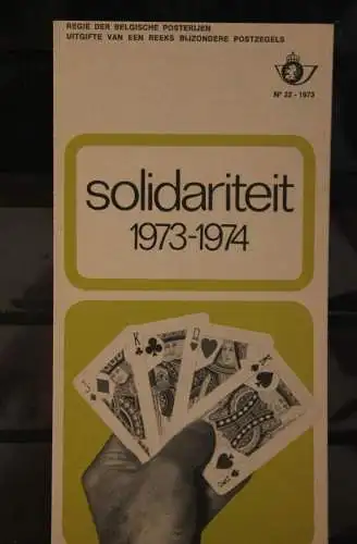 Belgien 1973; Ankündigungsblatt mit Schwarzdruck und Marke, ESST: Solidarität; Kartenspiele,  Fläm.  Ausg.