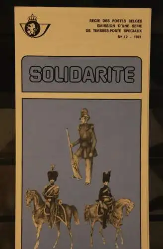 Belgien 1981; Ankündigungsblatt mit Schwarzdruck und Marke, ESST: Solidarität;  Franz.  Ausg.