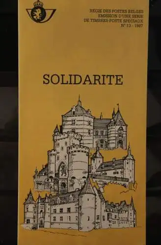 Belgien 1987; Ankündigungsblatt mit Schwarzdruck und Marke, ESST: Solidarität;  Franz.  Ausg.