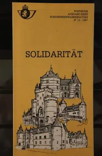 Belgien 1987; Ankündigungsblatt mit Schwarzdruck und Marke, ESST: Solidarität;  Deutsche  Ausg.