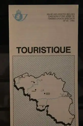 Belgien 1986; Ankündigungsblatt mit Schwarzdruck und Marke, ESST: Tourismus, Franz.  Ausg.