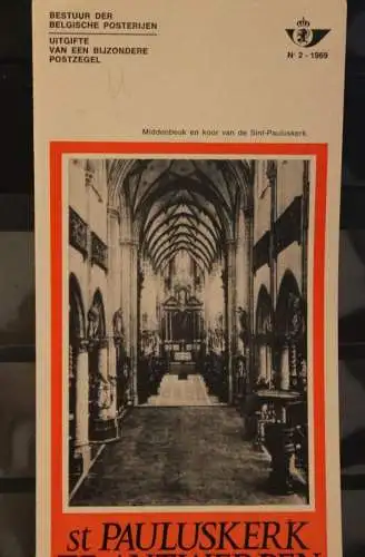 Belgien 1969; Ankündigungsblatt mit Schwarzdruck und Marke, ESST: St. Paulskirche Antwerpen, Fläm.  Ausg.