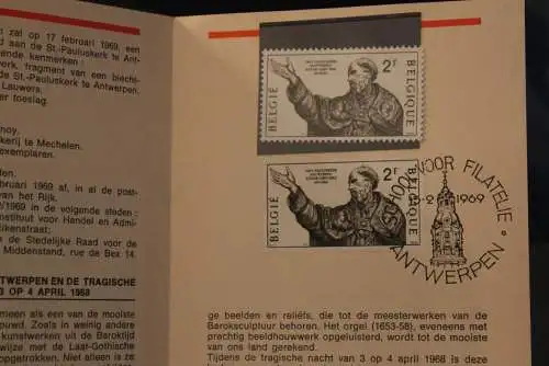 Belgien 1969; Ankündigungsblatt mit Schwarzdruck und Marke, ESST: St. Paulskirche Antwerpen, Fläm.  Ausg.