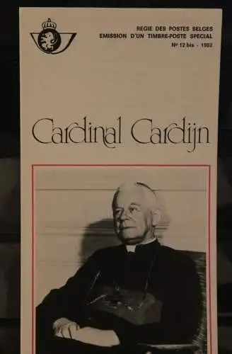 Belgien 1982; Ankündigungsblatt mit Schwarzdruck und Marke, ESST: Kardinal Cardijn, Franz.  Ausg.