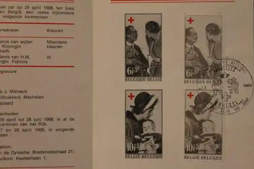 Belgien 1968; Ankündigungsblatt mit Schwarzdruck und Marke, ESST: Rotes Kreuz, Fläm.  Ausg.