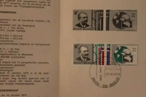 Belgien 1973; Ankündigungsblatt mit Schwarzdruck und Marke, ESST: Postwertzeichenhandel, Fläm.  Ausg.