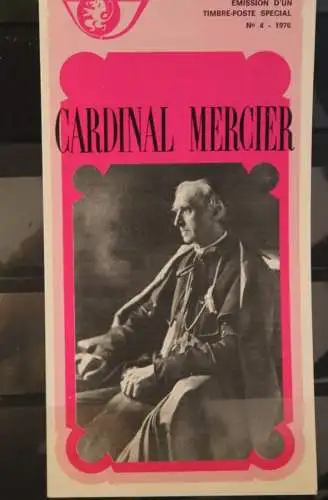 Belgien 1976; Ankündigungsblatt mit Schwarzdruck und Marke, ESST: Kardinal Mercier, Franz.  Ausg.