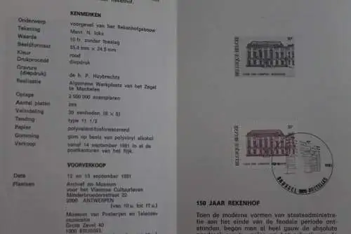 Belgien 1981; Ankündigungsblatt mit Schwarzdruck und Marke, ESST: Rechnungshof, Fläm.  Ausg.