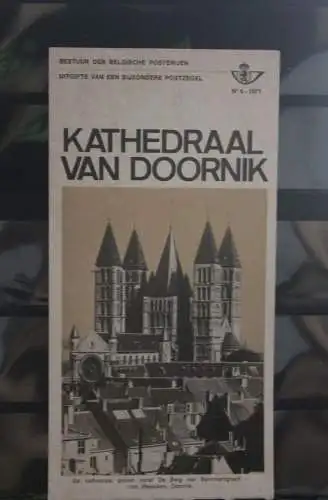 Belgien 1971; Ankündigungsblatt mit Schwarzdruck und Marke, ESST: Kathedrale von Doornik, Fläm.  Ausg.