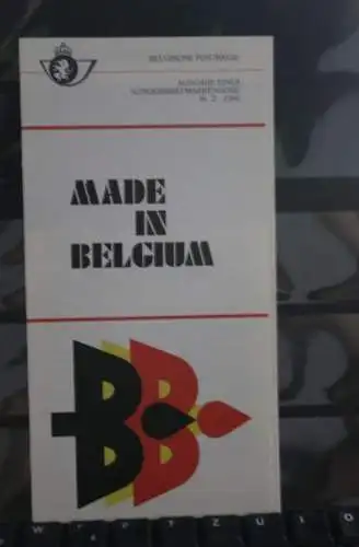 Belgien 1984; Ankündigungsblatt mit Schwarzdruck und Marke, ESST: Made in Belgium, Deutsche  Ausg.