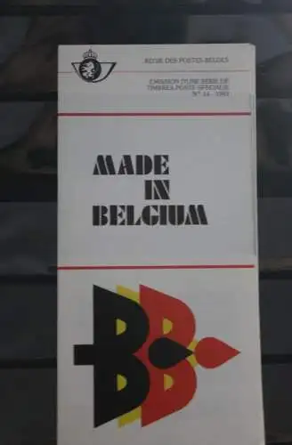 Belgien 1983; Ankündigungsblatt mit Schwarzdruck und Marke, ESST: Made in Belgium, Franz.  Ausg.