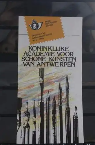 Belgien 1989; Ankündigungsblatt mit Schwarzdruck und Marke, ESST: Akademie Schöne Künste, Fläm.  Ausg.