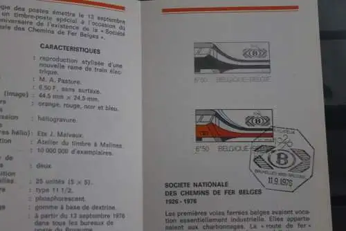 Belgien 1976; Ankündigungsblatt mit Schwarzdruck und Marke, ESST: Belgische Eisenbahn, Franz.  Ausg.