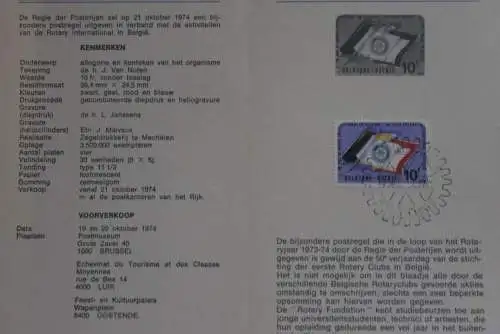 Belgien 1974; Ankündigungsblatt mit Schwarzdruck und Marke, ESST: Rotary Intern., Fläm.  Ausg.