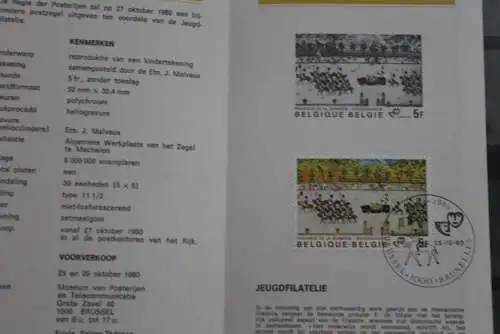 Belgien 1980; Ankündigungsblatt mit Schwarzdruck und Marke, ESST:Jugendphilatelie, Fläm.  Ausg.