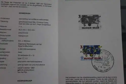 Belgien 1982; Ankündigungsblatt mit Schwarzdruck und Marke, ESST:Jugendphilatelie, Fläm.  Ausg.