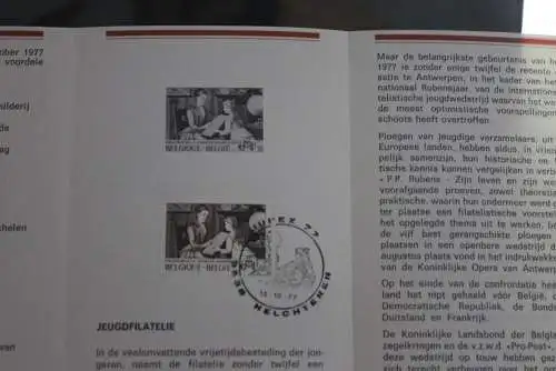 Belgien 1977; Ankündigungsblatt mit Schwarzdruck und Marke, ESST:Jugendphilatelie, Fläm.  Ausg.