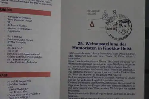 Belgien 1986; Ankündigungsblatt mit Marke, ESST: Jugendphilatelie, Deutsche  Ausg.