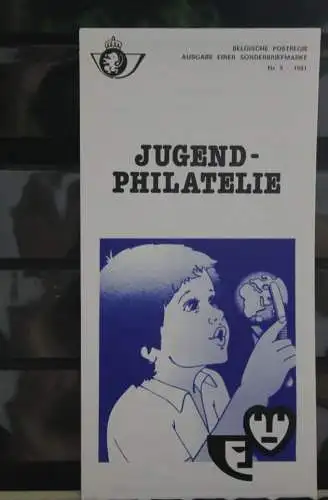 Belgien 1981; Ankündigungsblatt mit Schwarzdruck und Marke, ESST:Jugendphilatelie, Deutsche  Ausg.