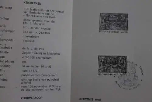 Belgien 1978; Ankündigungsblatt mit Schwarzdruck und Marke, ESST:Weihnachten, Fläm. Ausg.