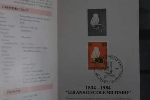 Belgien 1984; Ankündigungsblatt mit Schwarzdruck und Marke, ESST: Militärakademie, Franz. Ausg.