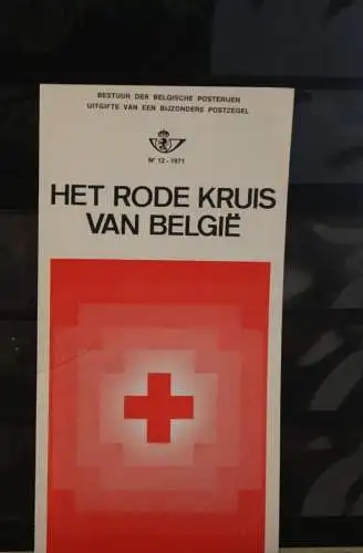 Belgien 1971; Ankündigungsblatt mit Schwarzdruck und Marke, ESST:Rotes Kreuz, Fläm. Ausg.