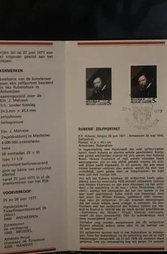 Belgien 1977; Ankündigungsblatt mit Schwarzdruck und Marke, ESST: P.P. Rubens;Fläm. Ausg.
