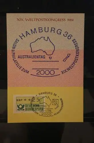 Deutschland; Weltpostkongreß 1984 Hamburg: Australientag, ATM auf Maximumkarte