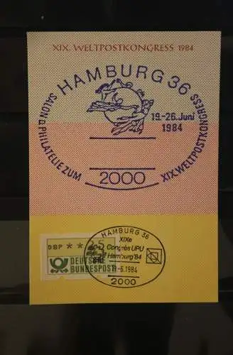 Deutschland; Weltpostkongreß 1984 Hamburg: UPU-Congres, ATM auf Maximumkarte