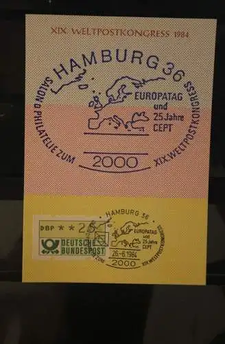 Deutschland; Weltpostkongreß 1984 Hamburg: Europatag 25 Jahre CEPT, ATM auf Maximumkarte