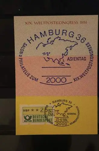 Deutschland; Weltpostkongreß 1984 Hamburg: Asientag, ATM auf Maximumkarte