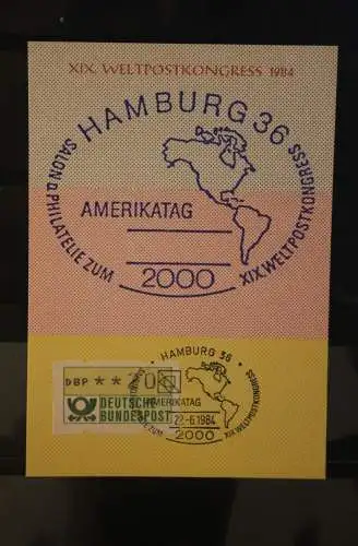 Deutschland; Weltpostkongreß 1984 Hamburg: Amerikatag, ATM auf Maximumkarte