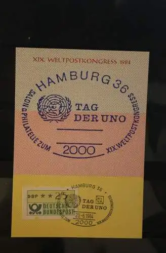 Deutschland; Weltpostkongreß 1984 Hamburg: Tag der UNO, ATM auf Maximumkarte