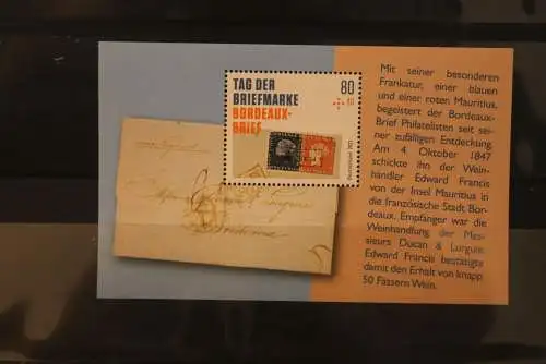 Deutschland, Block Tag der Briefmarke; Bordeaux-Brief, MNH