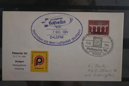 Deutschland  1984; Zeppelin NT-Brief; Luftschiff Stuttgart D-LDFM zur Philatelia '84 Stuttgart