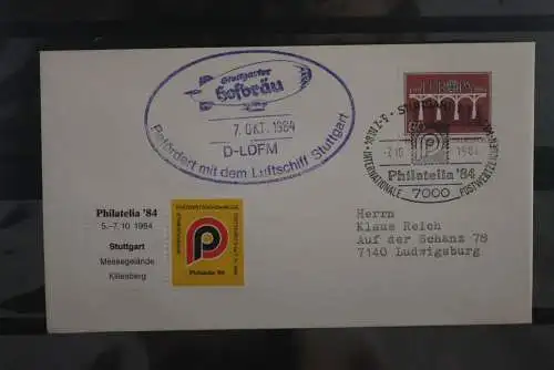 Deutschland  1984; Zeppelin NT-Brief; Luftschiff Stuttgart D-LDFM zur Philatelia '84 Stuttgart