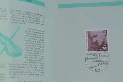 Deutschland 1996; Jahressammlung-ETB der Deutsche POST: Anton Bruckner, Musik, MiNr. 1888, bitte lesen