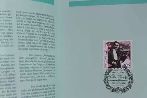 Deutschland 1996; Jahressammlung-ETB der Deutsche POST: Paul Lincke, Musik,  MiNr. 1876, bitte lesen