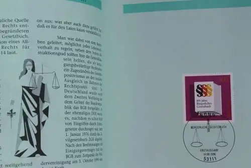 Deutschland 1996; Jahressammlung-ETB der Deutsche POST: Bürgerliches Gesetzbuch,  MiNr. 1874, bitte lesen