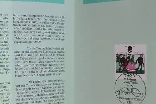 Deutschland 1996; Jahressammlung-ETB der Deutsche POST: Ludwig Thoma,  MiNr. 1870, bitte lesen