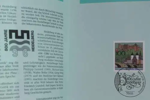 Deutschland 1996; Jahressammlung-ETB der Deutsche POST: 800 Jahre Heidelberg,  MiNr. 1868, bitte lesen