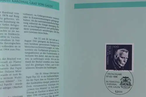 Deutschland 1996; Jahressammlung-ETB der Deutsche POST: Kardinal von Galen,  MiNr. 1848, bitte lesen