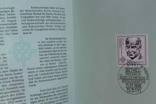 Deutschland 1996; Jahressammlung-ETB der Deutsche POST: Fr. von Bodelschwingh - Bethel,  MiNr. 1835, bitte lesen