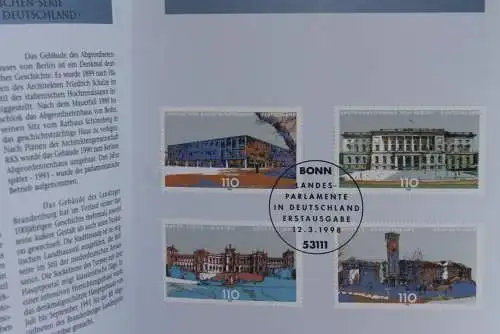 Deutschland 1998; Jahressammlung-ETB der Deutsche POST: Länderparlamente (I), MiNr. 1974-77, bitte lesen