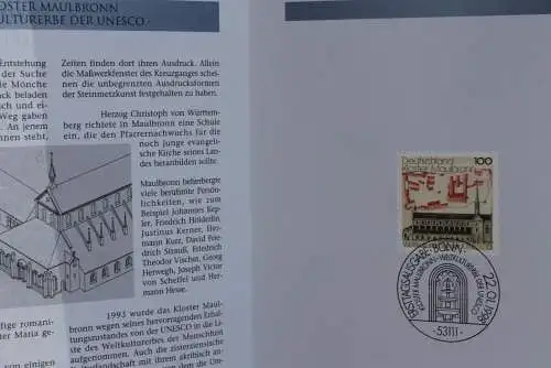 Deutschland 1998; Jahressammlung-ETB der Deutsche POST: Kloster Maulbronn,  MiNr. 1966, bitte lesen