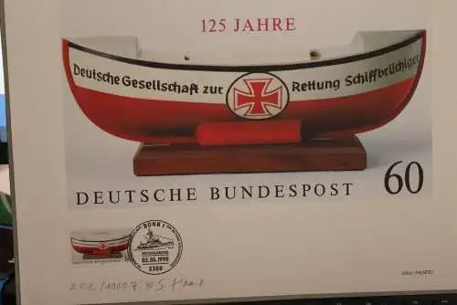 Deutschland 1990; Künstleredition mit Handsignatur: 125 Jahre Deutsche Gesellschaft zur Rettung Schiffbrüchiger; lesen