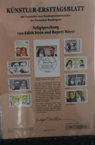 Edith Stein und Rupert Mayer; 1988;  Künstler-Ersttagsblatt, nummeriert, limitiert