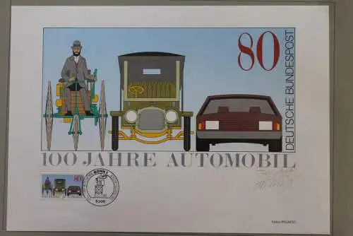 100 Jahre Automobil 1986; Künstleredition mit Handsignatur; Limitierte Auflage; 1986; lesen