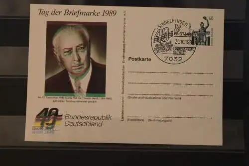 Deutschland 1989 Ganzsache Tag der Briefmarke; 40 Jahre BRD, Markante Druckverschiebung, Sonderstempel